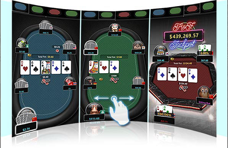 A screen capture illustrating the ability to play multiple tables on the Natural8 mobile poker app