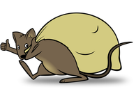 A cartoon image of a mouse carrying a bag of money representing the short stack friendliness of America's Cardroom and Black Chip Poker